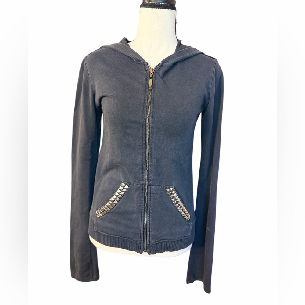 Monarchy Studded Pocket Zip-Up Hoodie - Faded black